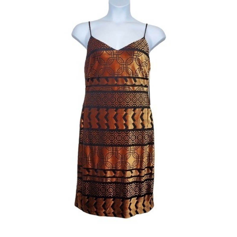 Nicole Miller Womens Bronze Black Burnout Velvet Slip Mini Dress Size 16 NWT